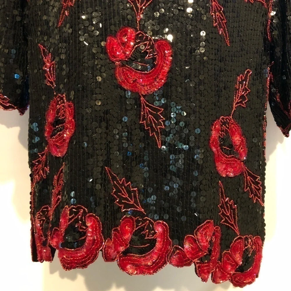 Royal Feelings Vintage Sequin Beaded Short Sleeve Top Size Medium - Picture 4 of 8